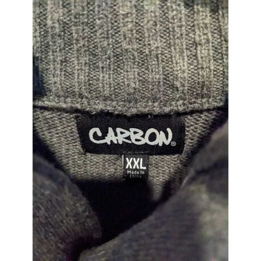 carbon Sweater mock neck Men XXL 2XL grey orange‎ Stripe Heavy Weight